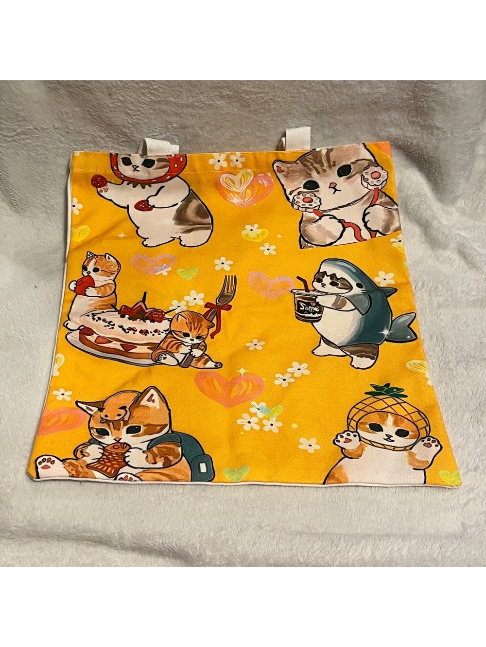 Yellow Cat Print Canvas Tote Bag